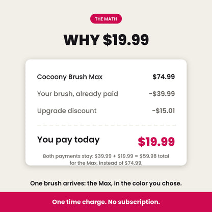 The math: both payments stay, $39.99 plus $19.99 equals $59.98 total for the Max instead of $74.99
